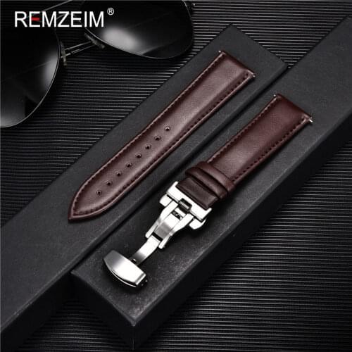 High Quality Genuine Leather Watchband 18mm 20mm 22mm 24mm Calf Leather Watch Band Butterfly Buckle Strap Accessories Wristband