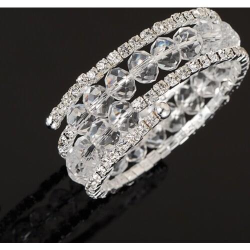 Romantic Shining Crystal Open Bracelets Elegant Pearl Adjustable Multilayer rhinestone Bracelet Bangle for Women Jewelry B027