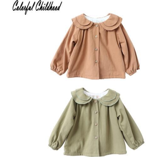 Toddler Girl Shirts Spring Summer cotton Baby Girls Blouses Cute Long Sleeve Ruffle collar Tops Kids Clothes 0-3Yrs