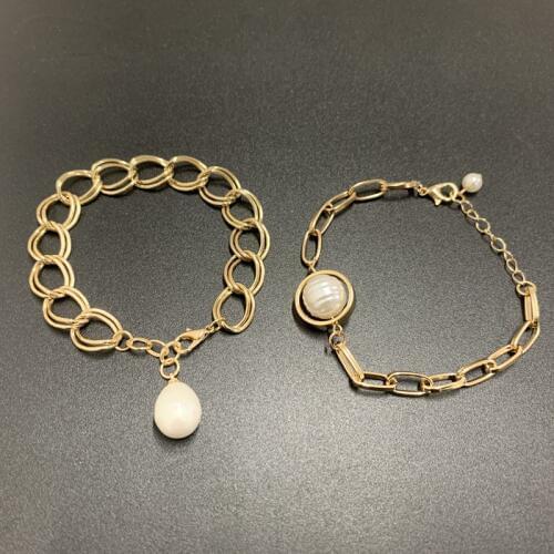 SRCOI Gold Color Double layer Metal Irregular Pearls Link Bracelets 2020 New Fashion Alloy Chain Bracelet For Women Girl Party