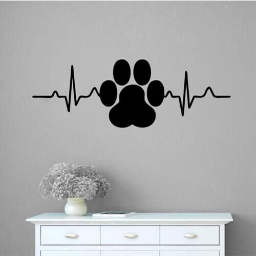 Dog Paw Print Heartbeat Vinyl Art Home Decor Wall Stickers Pet Shop Veterinary Window Decals Removable Murals Wallpaper 4598
