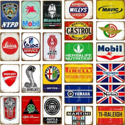 Motorcycle Bike Car Brand Vintage Metal Signs Motor Oil Tin Sign Wall Plaque Garage Gas Station Home Art Plate Painting Decor