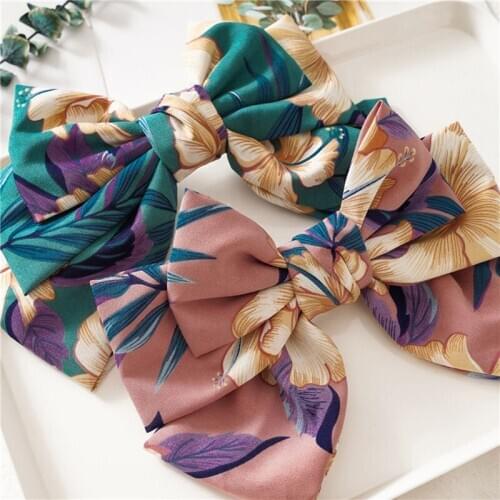 Women Print Floral Hairgrips Big Large Bow Hairpin For Women Girls Satin Trendy Ladies Hair Clip Cute Barrette Hair Accessories