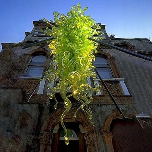 Green Hand Blown Pendant Lamp Beautiful Murano Art Glass Mouth Blowing Chandelier Lighting for House Decor Living Room 60 Inches