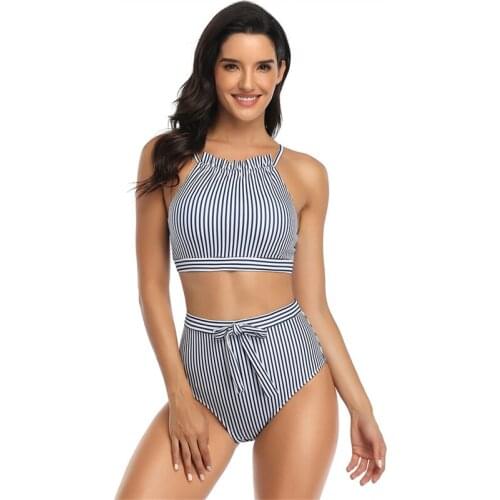 Women Bikini Set High Waist Swimsuit Sexy Bikinis Sling Stripe Prine Swimwear Femme Push Up Bathing Suit 2 Piece Beachwear 2021