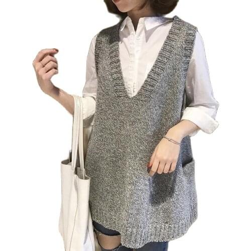 Large size womens sweater vest spring and autumn 2021 new V-neck loose sleeveless sweater jacket women P3 1055