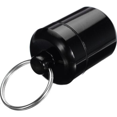 1Pc Pill Box Case Portable Travel Medicine Container Keychain Tool Capsule Bottle Key Ring Chain First Aid Medicine Box Black