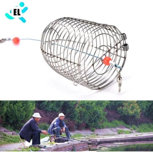 1PCS Stainless Steel Fishing Trap Cage Basket Bait Cage Feeder Holder Wire Fishing Lure Cage Fish Bait Fishing Accessories