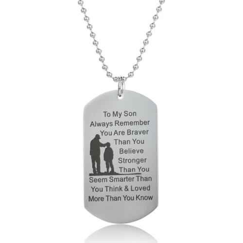 12PC Wholesale To My Son Always Remember You Are Braver Stainless Steel Pendant & Necklace Link Chain For Family Love Son Charm