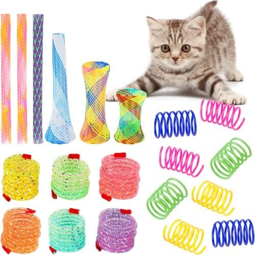20PCS Kitten Interactive Toy Creative Assorted Spring Tube Toy Cat Spring Toy Training Toys Colorful Spring Tube Toy Legendog