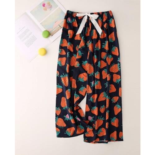 2021 NEW Sleep Bottom Thin Female Homewear Pants Floral Print Calf-length Pajamas Pants Wide-Leg Comfortable Elastic Pyjamas