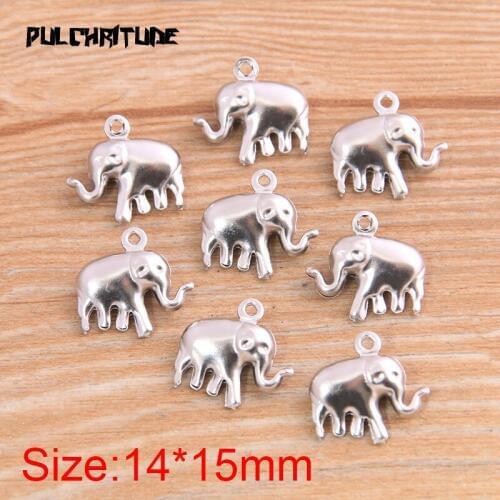 PULCHRITUDE 20pcs 14*15mm Stainless Steel Rectangle Metal Stamping Blanks Diy Elephant Charm Animal Pendant Necklace Accessories