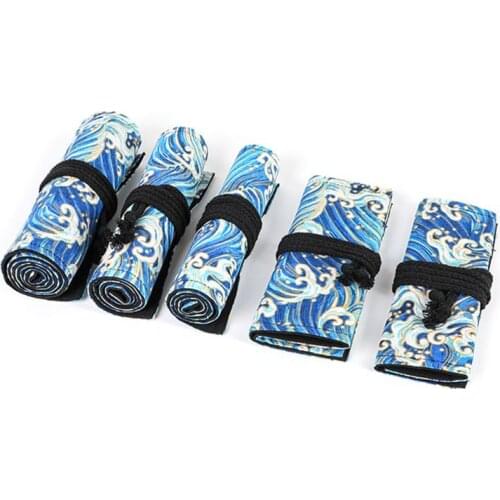 594F 12/24/36/48/72 Holes Canvas Roll Up Pencil Bag Pen Curtain Case Makeup Wrap Holder Storage Pouch School Supplies