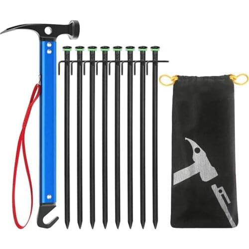 8Pcs Tent Pegs Stakes Heavy Duty Tent Stakes Light Tent Mallet Hammer for Camping, Hiking, Backpacking, Gardening