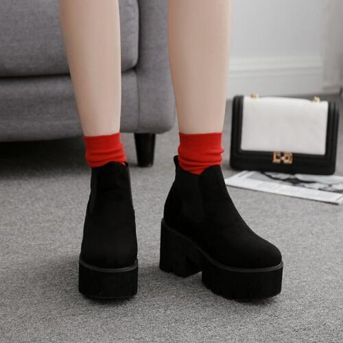 Botin militar mujer Ankle Boots For Women Thick Heels New Autumn Flock Platform Shoes High Heels Zipper Ladies Boots LJA482-1