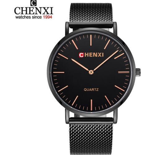 CHENXI Luxury Brand Men Black Stainless Steel Mesh Strap Wristwatches Mens Quartz Watch Fashion Male Watches relogio masculin