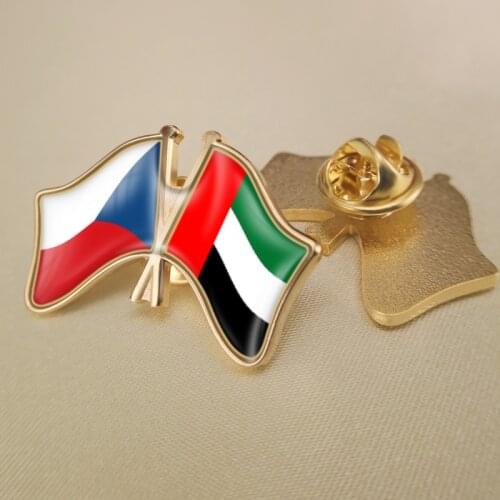 Czech Republic and United Arab Emirates Crossed Double Friendship Flags Lapel Pins Brooch Badges