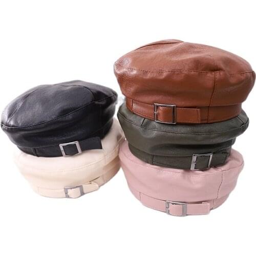Children Leather Berets Boys Girls Berets Hats Caps Autumn Winter New British Style Beret Hat For Kids 4-9 Years