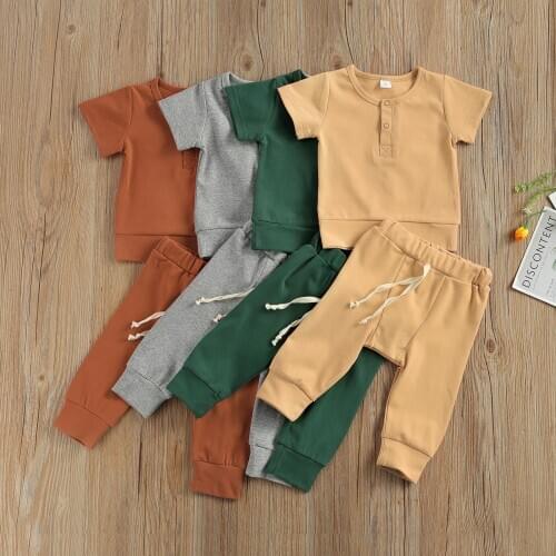 2021 Summer Newborn Baby Boys 2-piece Outfit Set Short Sleeve Cotton Casual Tops+Pants Clothes Set for Kids Baby Boys