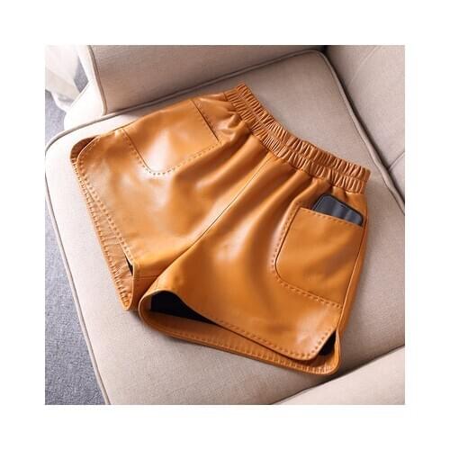 Top brand Elastic 2020 New hHgh Waist Slim Sheep Leather Shorts J40 high quality