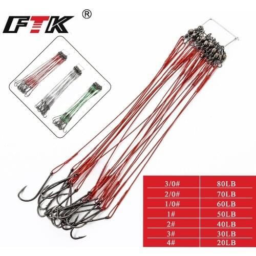 FTK 20pcs/lot 3 Colors 20LB-80LB Anti Bite Steel Fishing Line Steel Wire Leader With Swivel Fishing Accessory