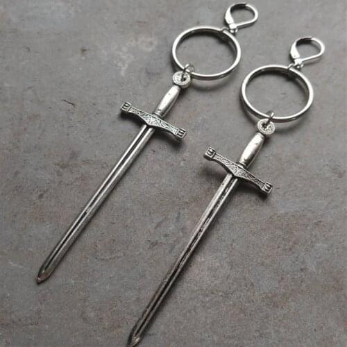 Goth Sword Dagger Hoop Lever Back Earrings Metal Ring Medieval Punk Jewellery or Pagan Alternative Gothic Classic Women Gift
