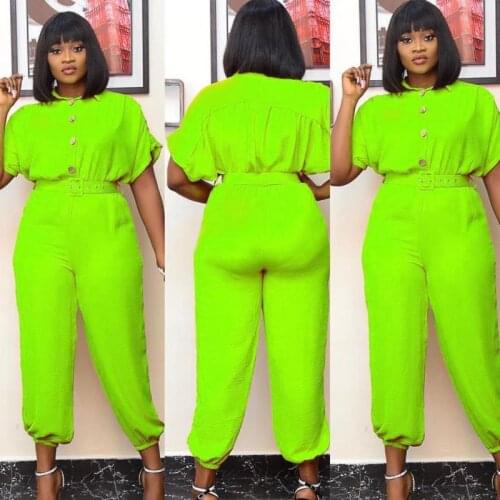 HIJABMUSS Southeast Asia New African Womens Summer Thin Short Sleeve Button Casual Solid Color Jumpsuit With Belt