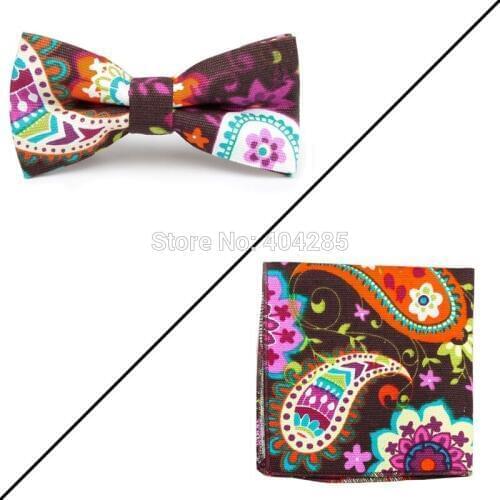 HOOYI 2019 Bow tie set Flower print fashion bowties for men Pocket square Hanky