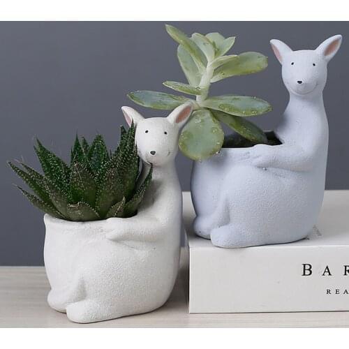 Nordic Kangaroo Ceramic Vase Cartoon Succulent Ceramic Flower Pots Animals Potted Desktop Cactus Plant Pots Home Decorations