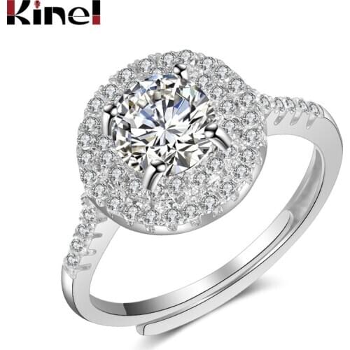 Kinel Luxury Female Big Zircon Stone Wedding Ring 925 Sterling Silver Micro Paved CZ Promise Love Engagement 1ct Ring For Women