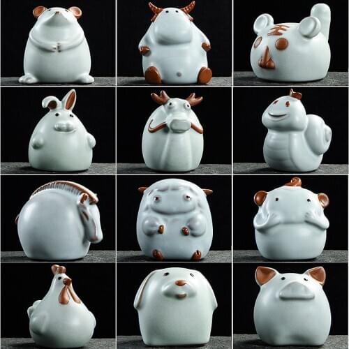 Chinese zodiac namely, rat, ox, tiger, rabbit, dragon, snake, horse, goat, monkey, rooster, dog and pig ruyao porcelain tea pet