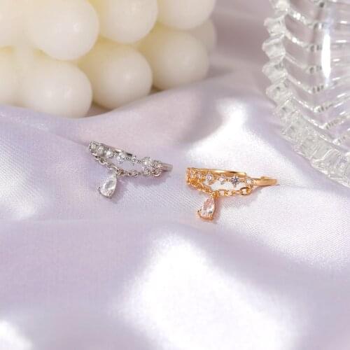 Classic Female Water Drop Pendant Ring Cute Gold Silver Color Wedding Rings For Women Trendy White Zircon Open Engagement Ring