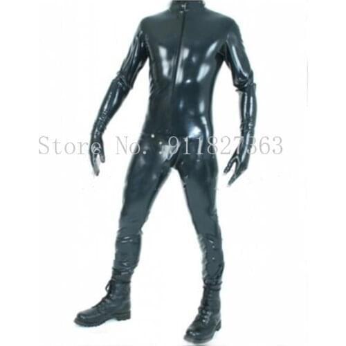 Handmade Latex Catsuit Black front zipper latex body suit with codpiece overall Latex Catsuit feet gloves&socks rubber catsuit