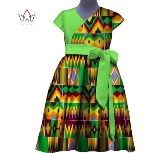Summer African Clothing for Children V-neck Short Sleeve Traditional African clothing Children Girl Print Cotton Dress WYT158