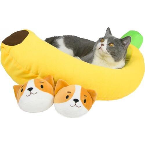 Cute Banana Cat Bed House Cozy Warm Banana Nest Puppy Cushion Kennel Portable Pet Basket Supplies Mat Beds for Cats & Kittens
