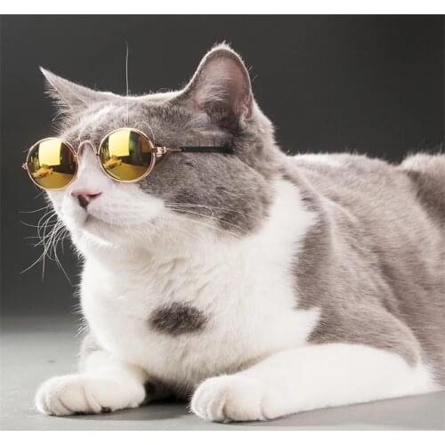 Cute & Funny Pet Sunglasses Classic Retro Circular Metal Prince Sunglasses for Cats or Small Dogs Fashion Cat Glasses