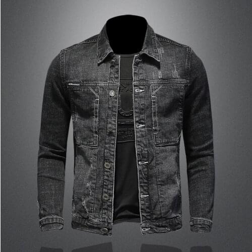 2021 Spring Autumn High Quality Mens Solid-color Printed Single Breasted Slim Business Casual Long Sleeve Mens Denim Jacket