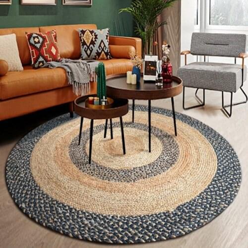 Natural quality Jute handmade area rug American style round shaped vintage decorative bedside carpet cool mat for summer