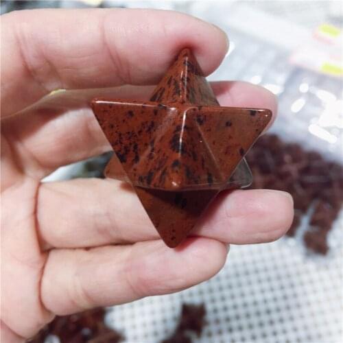 Natural Red Obsidian Crystal Merkaba Star Kaneria Healing Stone Unicursal Hexagram Energy Mineral Home Decoration Collection