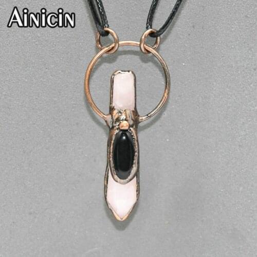 New Arrival Crystal Pillar Shape Opal Rose Quartz Tiger Eyes Big Circle Pendent Black Agate Paved Soldering Jewelry Pendants