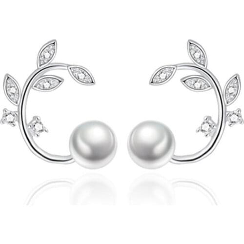 New and fresh flowers pearl stud earrings simple branch earring