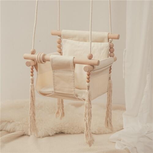 Canvas Baby Swing Chair Hanging Wood Children Kindergarten Outside Indoor Small Basket Swinging Rocking Chair Baby Toy