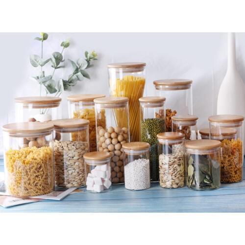 Food Container Bamboo Covered High Borosilicate Food Sealed Glass Tank Storage Tank Kitchen Miscellaneous Grain Storage Tank