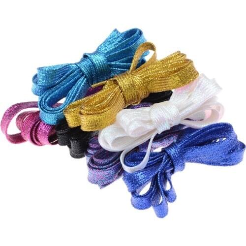 1 Pc Flat Shoelaces Bootlaces Shoe Laces Strings Shiny Gold And Silver Thread Shoelace