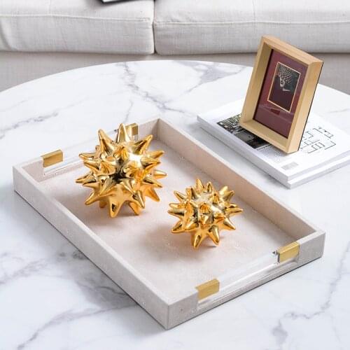 Nordic Home Living Room Decoration Ornaments Pu Leather Tray Acrylic Handle Household Water Cup Bathroom Cosmetic Storage Tray