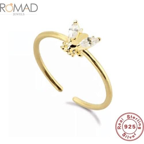 ROMAD Light Luxury 925 Sterling Silver Mini Bee Open Rings For Women Geometric Zircon Wedding Ring Girls Jewelry Anel Masculino
