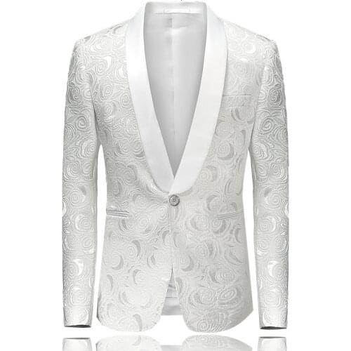British Style Luxury White Jacquard Blazer Hombre Mens Blazer Dress Groom Wedding Suit Jaquetas Homens Terno Americana Hombre