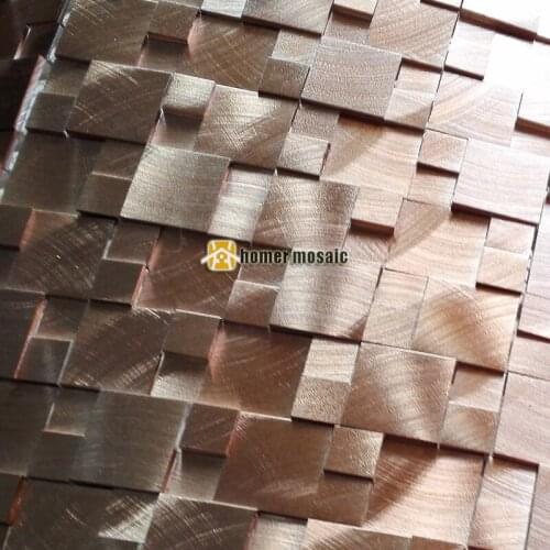 Rose golden color 3D square alloy aluminum drawbench metal mosaic mesh backing for kitchen backsplash mosaic