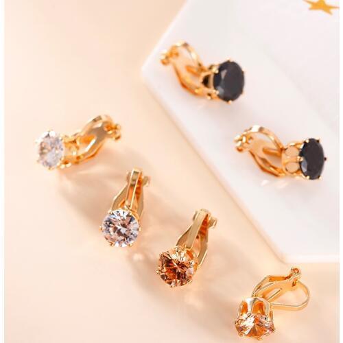 JIOFREE Round Cubic Zirconia Clip Earrings for women Fashion 3 color Crystal Jewelry Earrings Female Wedding Party Gift
