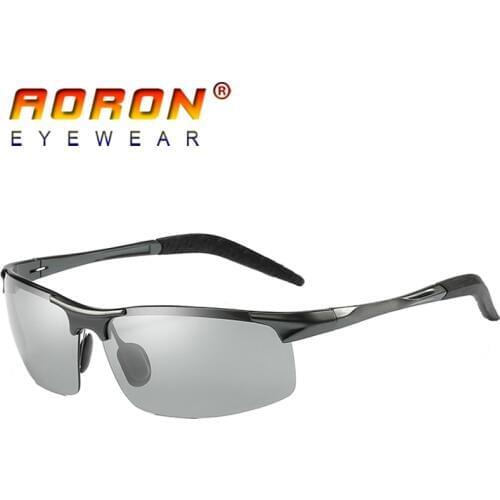 AORON Photochromic Polarized Sunglasses Men Driving Day and Night Vision Goggles Discolor Sun Glasses Eyeglasses A8177BS